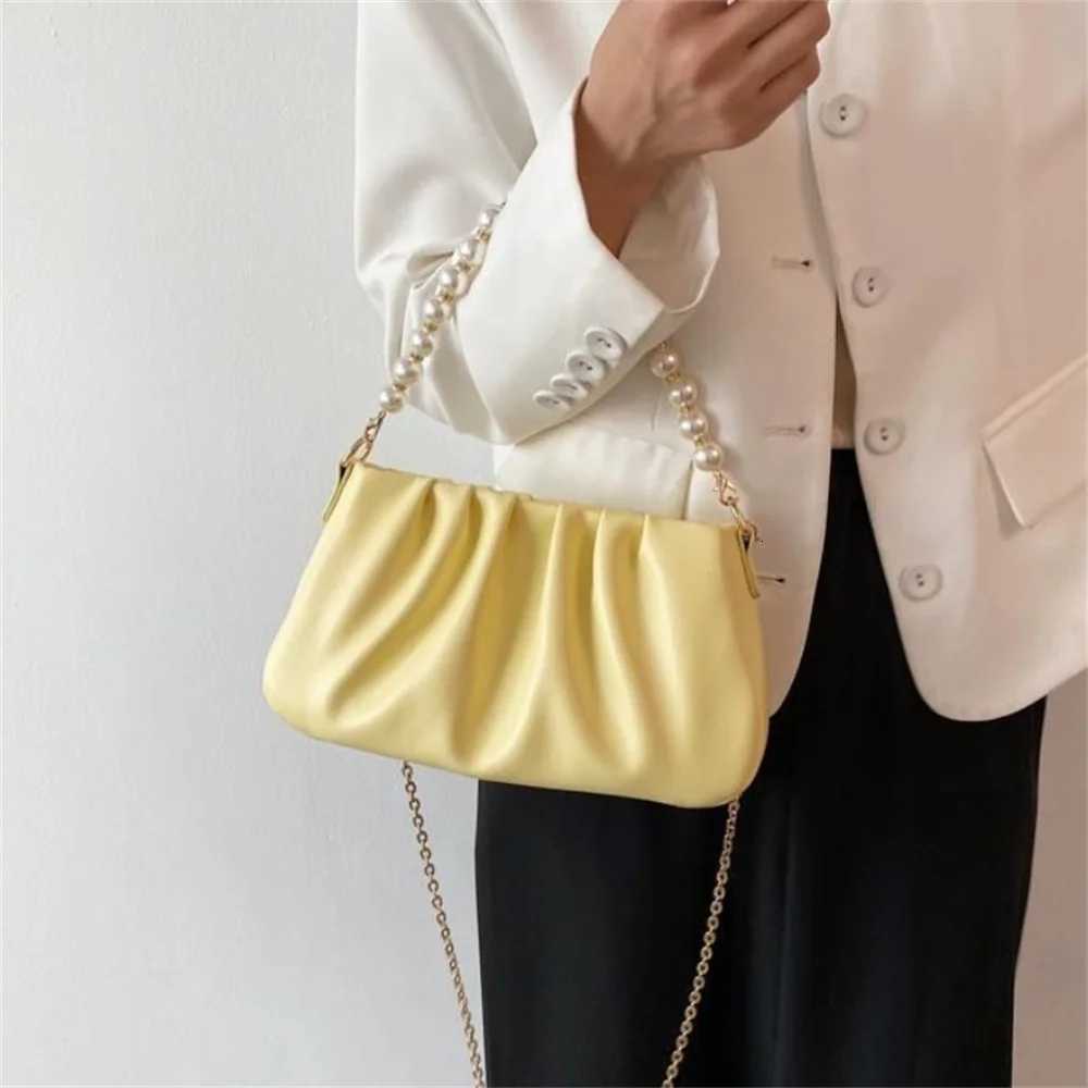 Fashion Pleated Handbags For Women Pu Pearl Bags Crossbody Bags Shopping Shoulder Bag Female Hand Bag Y250730