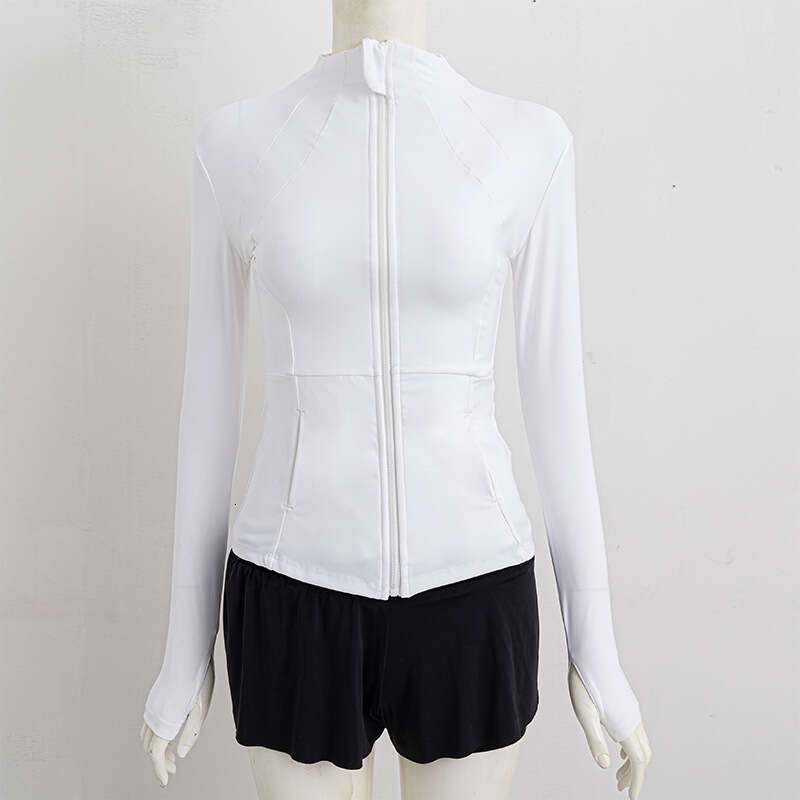 Simple Slim Fit Yoga Jacket Fitness Long Sleeve Top Stand Collar Quick Dry Sports Sun Protection Cardigan Tight Waist