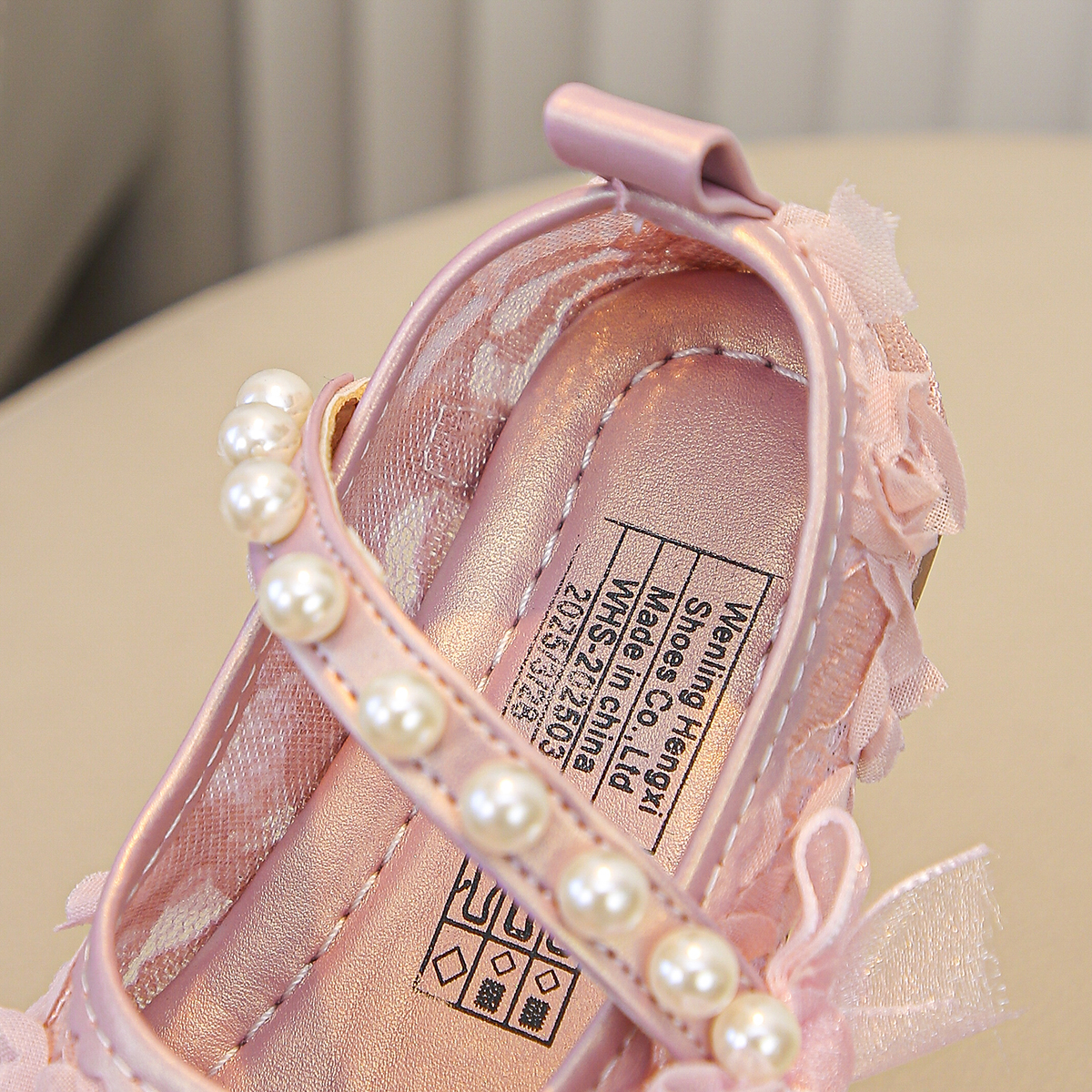 Sweet Princess Fan Girls Pink Lace Single Shoes Pearl Bow Flower Decoration