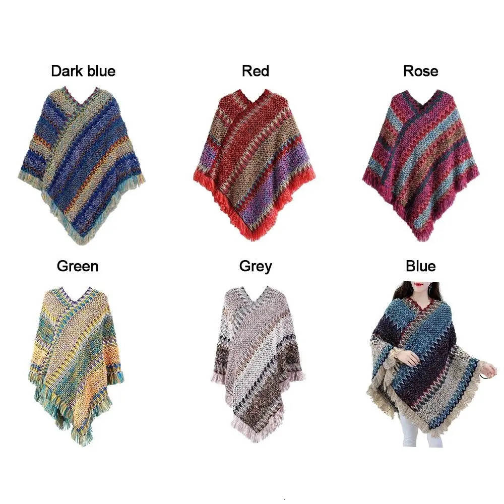 Fashion Mongolian Poncho Womens Ethnic Style Knitted Cape Pullover Tassel Shawl Coat Overlays Knitting Wraps 250731