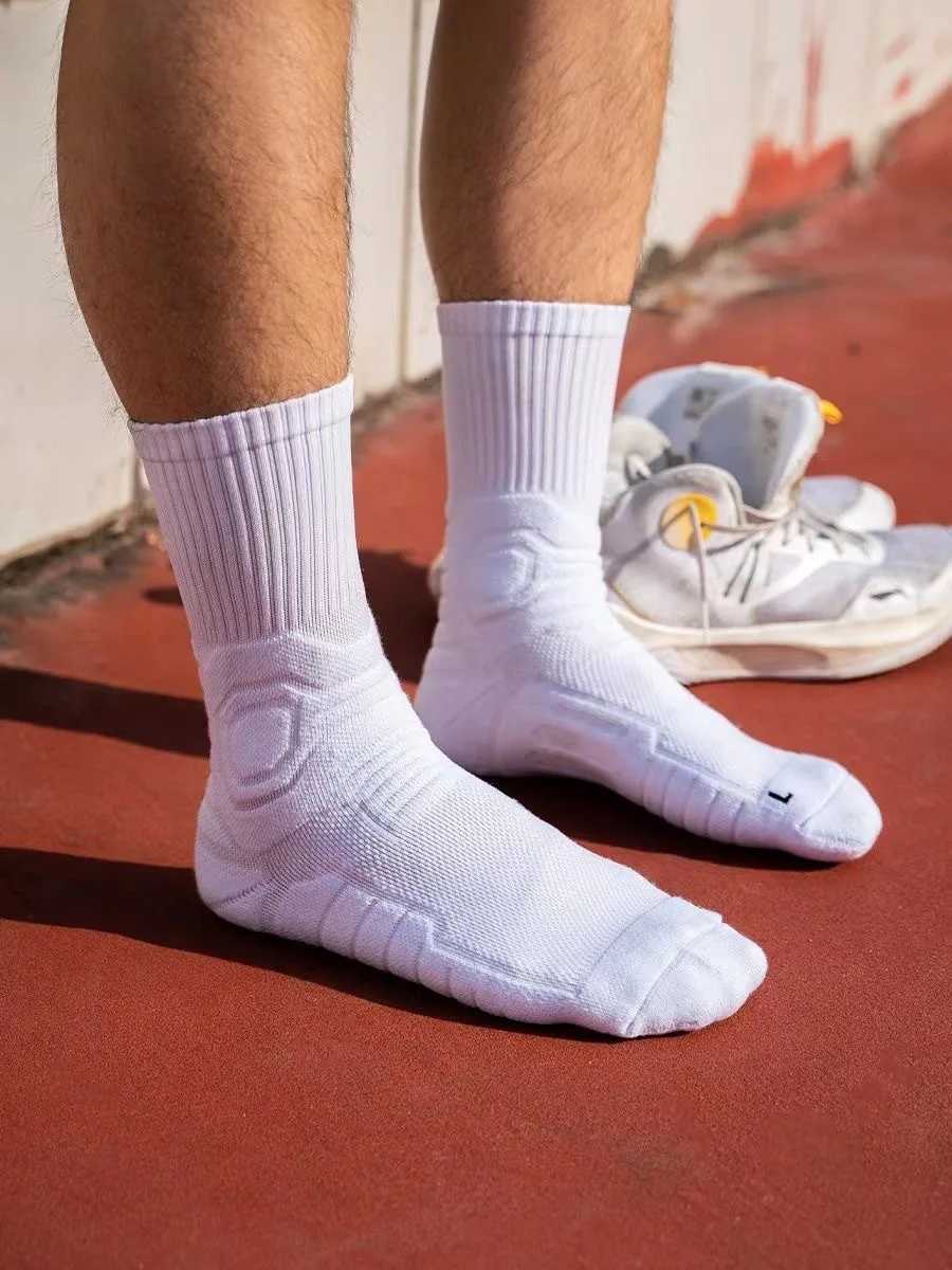 1 pair of mid-length basketball socks with thickened towel bottom anti-slip and shock-absorbing sports socks Z250731