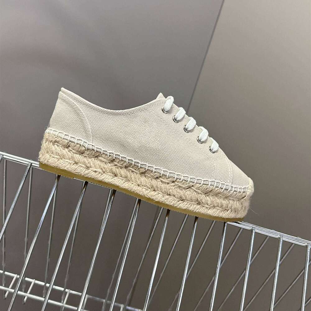 Women Canvas Sneakers Flat Platform Sports Weaving Espadrilles Round Toe Lace Up Flats Designer Shoes Zapatillas De Mujer 853