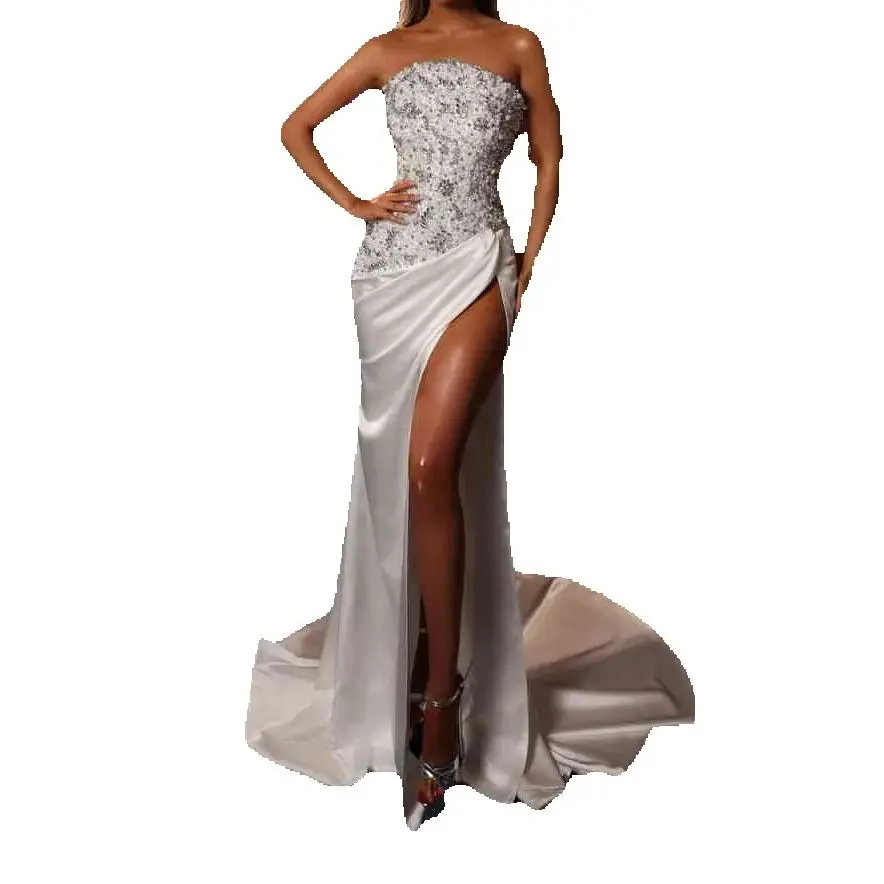 Sexy Mermaid Evening Dress Sequined Pearls Split Special Occasion Prom Dress Women Party Floor-Length Prom Gowns Size vestido de novia Size Customized