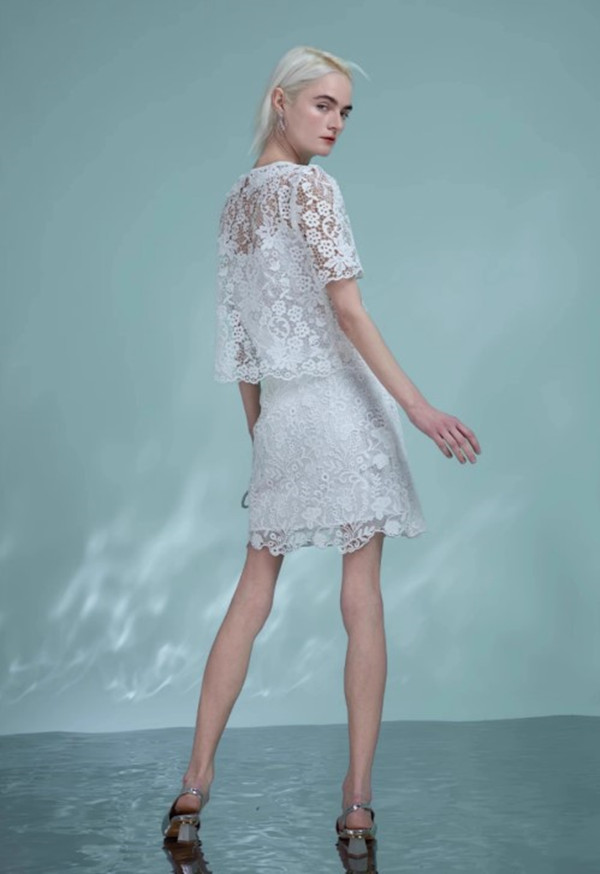 Women White Lace Straight Short Skirts High-waisted A-line Mini Skirt Elegant Water-Soluble Lace Skirt 6111481