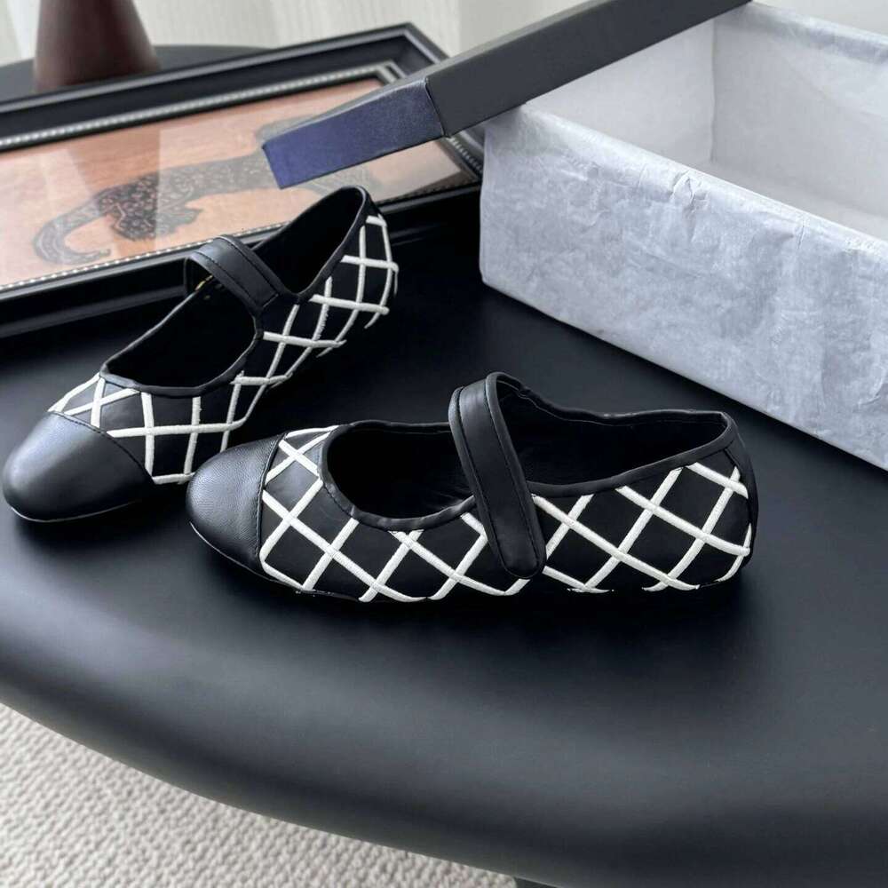 Women Mesh Genuine Leather Ballet Flats Mary Janes Mixed Colors Round Toe Buckle Strap Designer Shoes Zapatillas De Mujer 08a