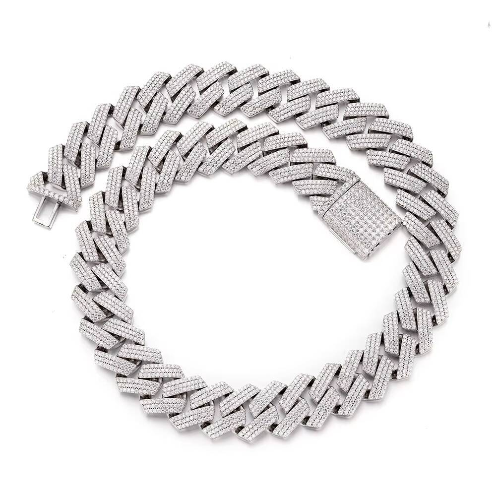 Hip Hop Custom Three Row Stone 22mm 24mm Moissanite Diamond Cz Ice Miami Cuban Link Chain Ice Out Big Chunky Gold Cuban Chain