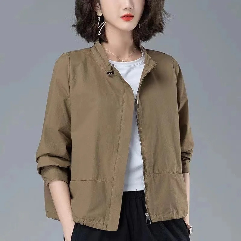 Spring Autumn Zipper Coat Outerwear For Womens Casual Stand-Up Collar Jacket Top Fashion Short Windbreaker Female 250728