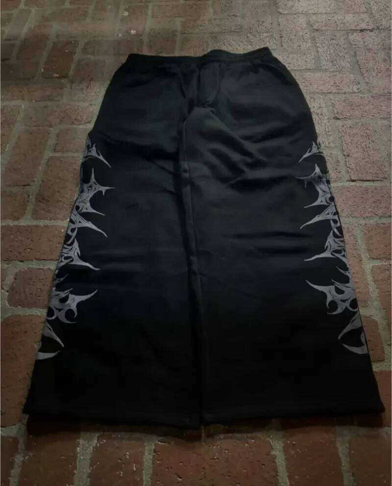 Y2K Gothic Retro Haruku Printing Loose Elastic Waist Cotton Straight Pants Hip-Hop Casual Joker Street Wear For Men and Women