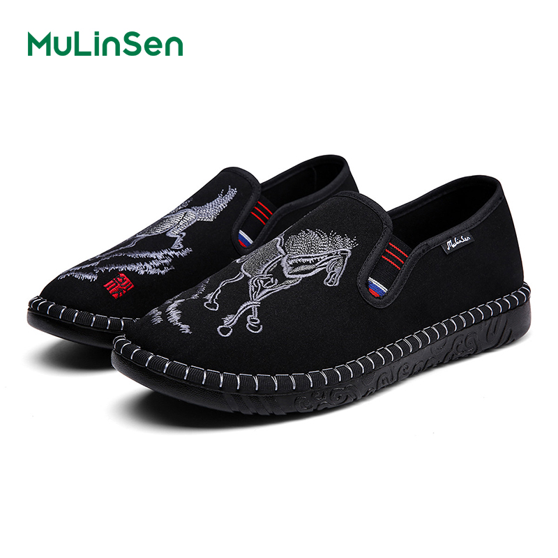 Mulinsen Old Beijing cloth shoes men's 2025 new anti-slip breathable Chinese style embroidered horse one-step soft sole casual work shoes
