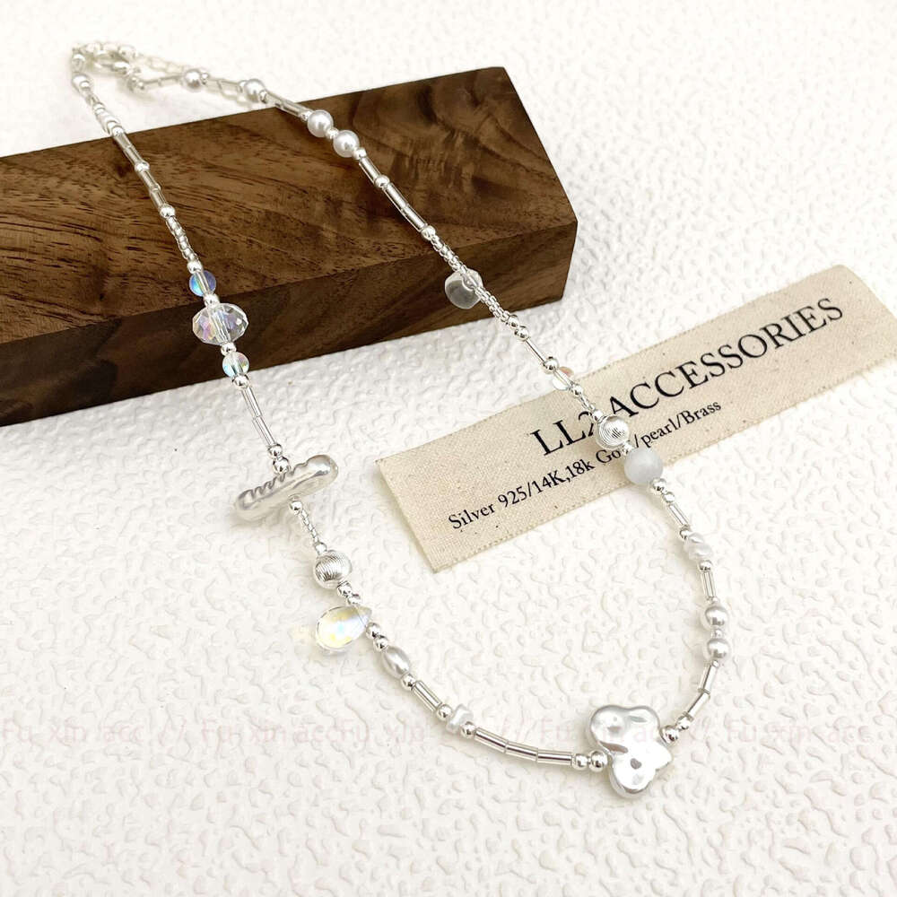 Girlish Irregular Pearl Fragment Sier Necklace for Women, Light Niche Design, Elegant Simple High-end Clavicle Chain 9a5