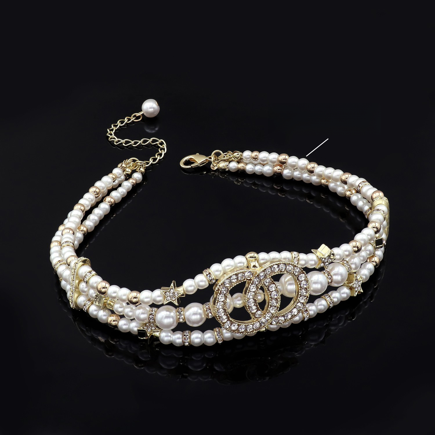 Pearl Inlaid Diamond Double C Necklace Designer bracelet Xiang Family Collarbone Chain Xiang Grandma Pearl Madam Choker Necklace