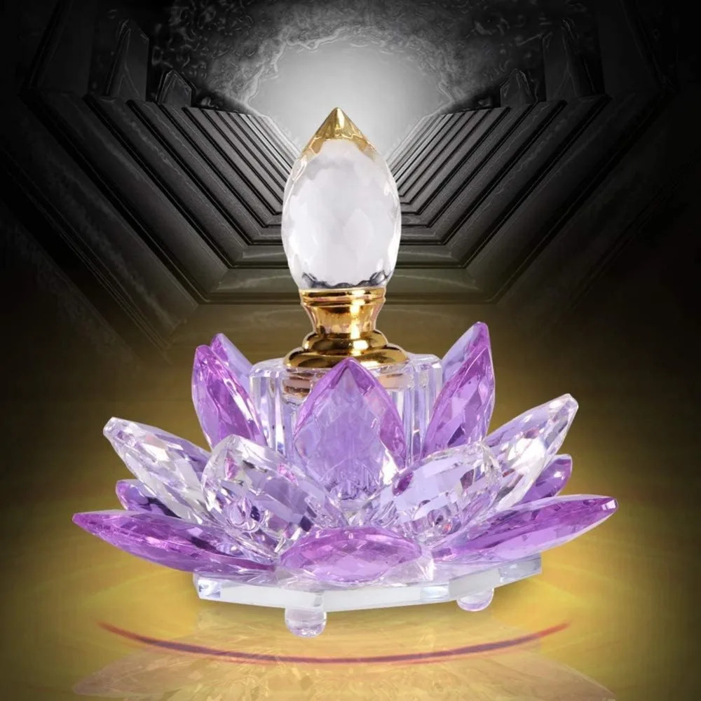 Vintage Refillable Perfume Bottle Crystal Purple Empty Lotus Flower Figurines Glass Gift for Her Girlfriend Wife Home Decoration 250726