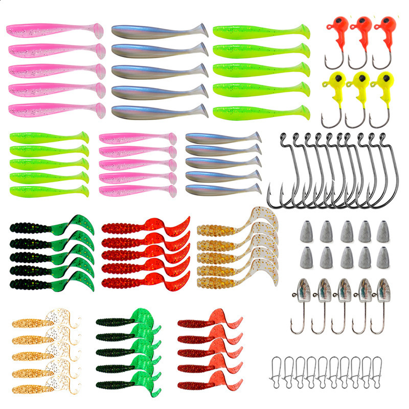 110pcs/Lot Fishing Lure Jigging Wobblers Soft Bait Set 5cm 0.7g Carp Bass Fishing Grub Tackle Artificial Silicone Bait Swimbait 240321