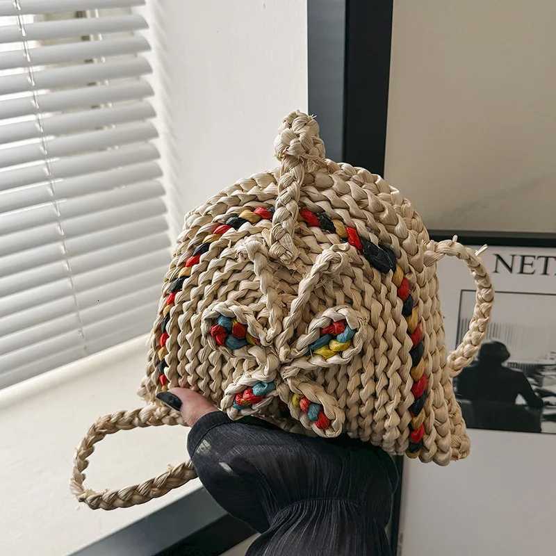 Fashion Colorful Straw Design Womens Shoulder Bags Casual Lightweight Ladies Crossbody Shell Bag Portable Female Phone Handbags Y250730