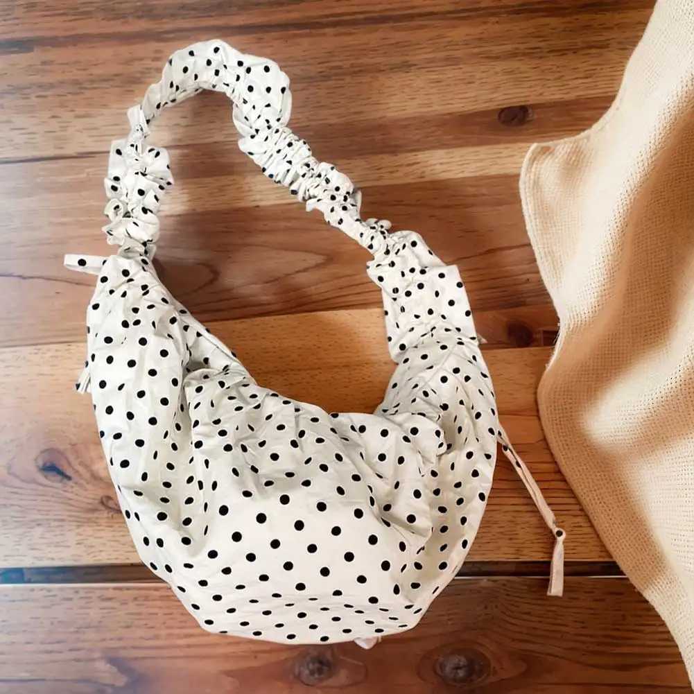 Women Chic Underarm Bag Large Capacity Polka Dot Pleated Dumpling Bag All Matched Vintage Small Tote Bag for Party Vacation Y250730