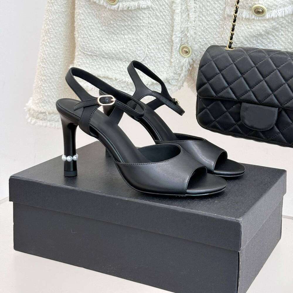 Women Size35-41 Genuine Leather Sandals Pearls Super High Heels Pumps Slingbacks Summer Designer Shoes Zapatillas De Mujer 45c