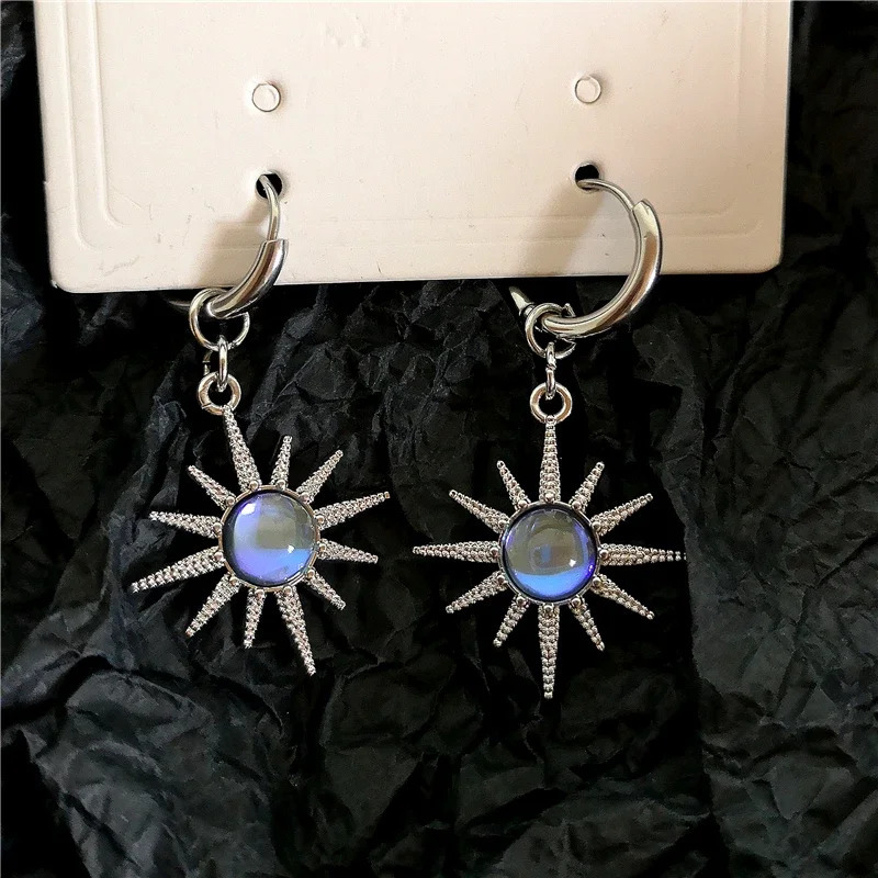 Moonlight Stone Sun Drop Earrings For Men Women Gothic Punk Vintage Y2K Cool Goth Grunge Jewelry Accessories Fashion 250730