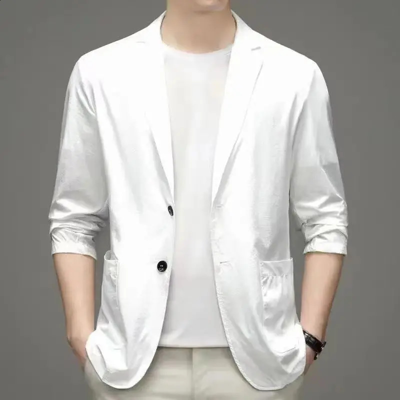 Spring Summer Men Ice Silk Thin Casual Sunscreen Blazer Fashion Male Clothes Long Sleeve Big Size Slim Solid Blazers Coat 250724
