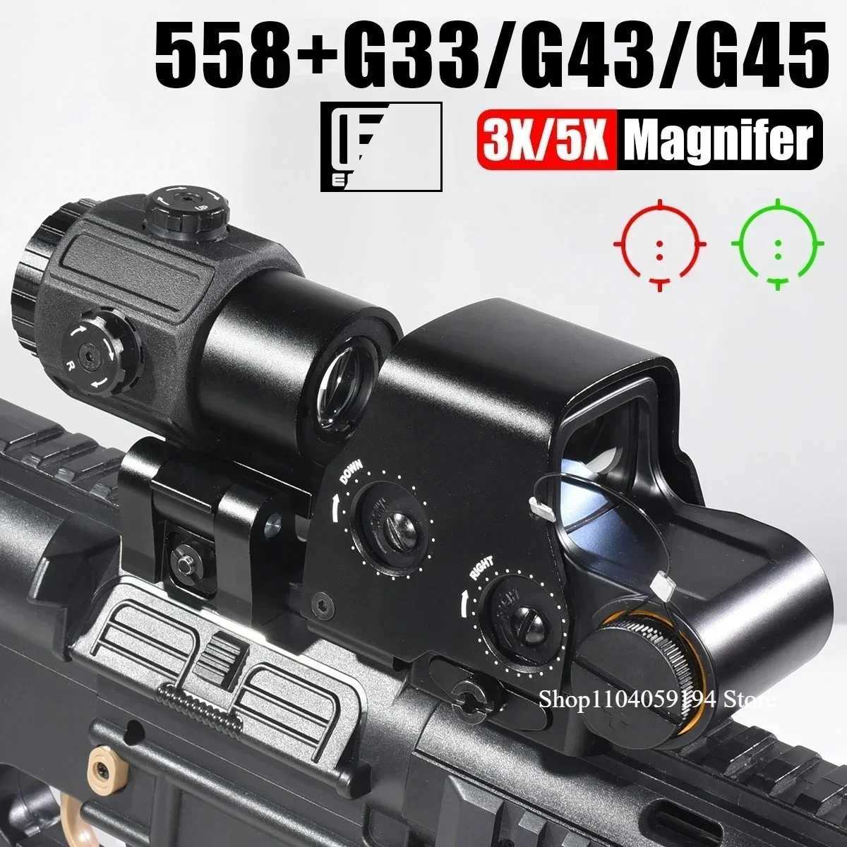 558 Holographic Collimator Red Dot Sight G43/G33 3X G45 5X Magnifier Airsoft Hunting Equipment with 20mm Mount QD Lever R250730