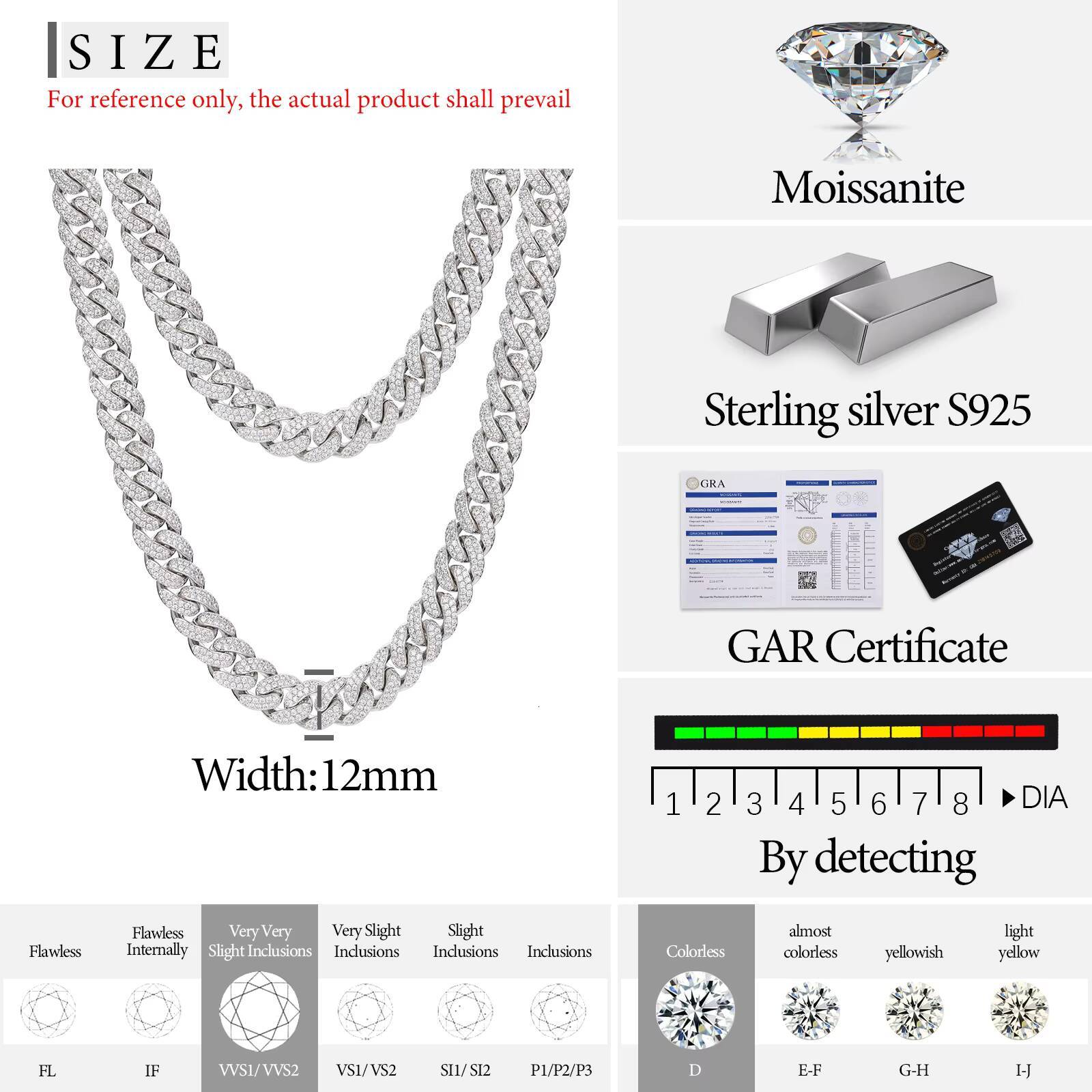 Wholesale Party Jewelry Hip Hop Mens 12mm Gold Plated Silver VVS Moissanite Colorful Iced Out Button Cuban Link Chain