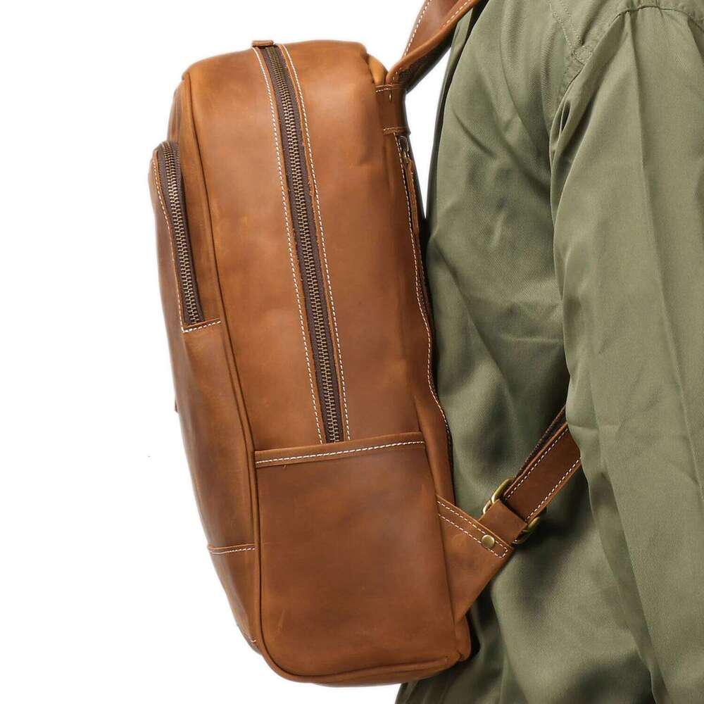 LUOKIR Vintage Men's Crazy Horse Genuine Leather Travel Backpack Large Capacity Cowhide Laptop School Bag 250731