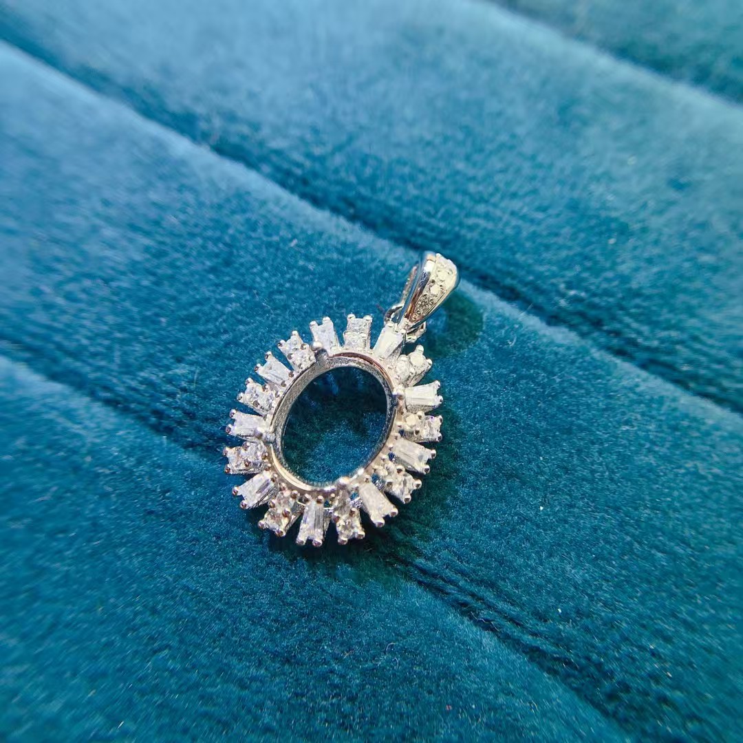 8mm*10mm oval gemstone necklace pendant 925 silver necklace pendant setting with 18K gold plating