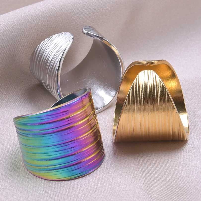 1/3Pcs Stainless Steel Women Irregular Hollow Textured Chunky Open Rings DIY Personality Vintage Multi-Layer Men Rings Jewelry y250730