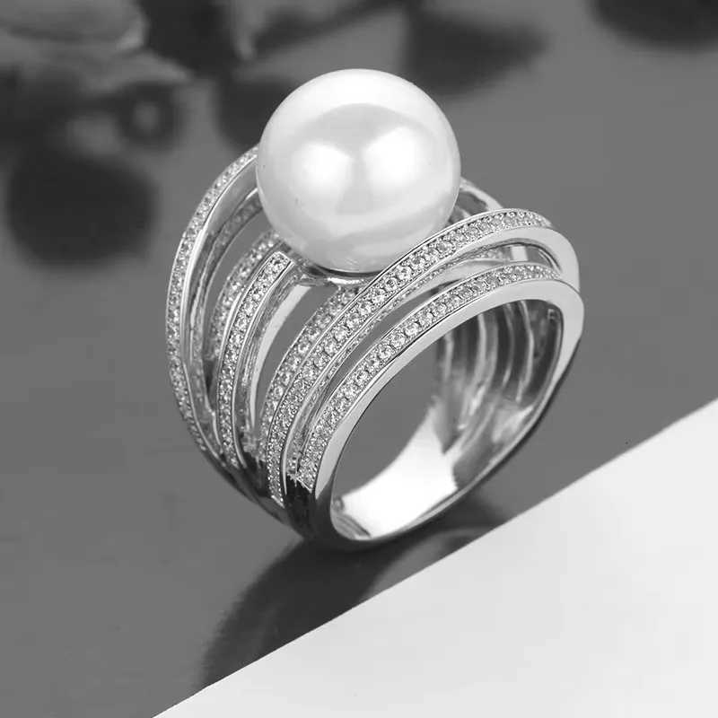 7EVEL Romantic and Shiny Trendy Pearl Ring Twist Line Finger Ring AAA+Tsubic Zirconia High Quality Women Jewelry Accessories Hift y250730