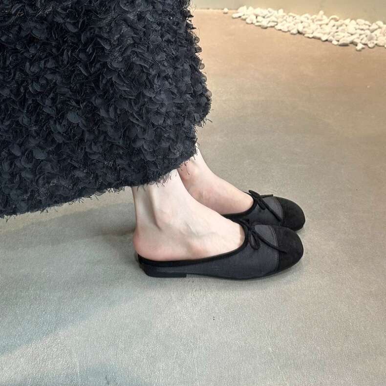 Sheepskin Version ~ Ballet Pointed Toe Half Slippers Summer Flat Outdoor Soft Sole Bowknot Silver French Style Sandals for Women