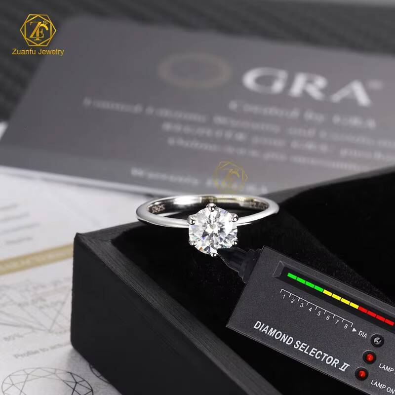 6 Prongs Moissanite Women Ring Plain Ring Band 14K White Gold 1CT D VVS1 GRA Certificate Diamond Rings for Wedding