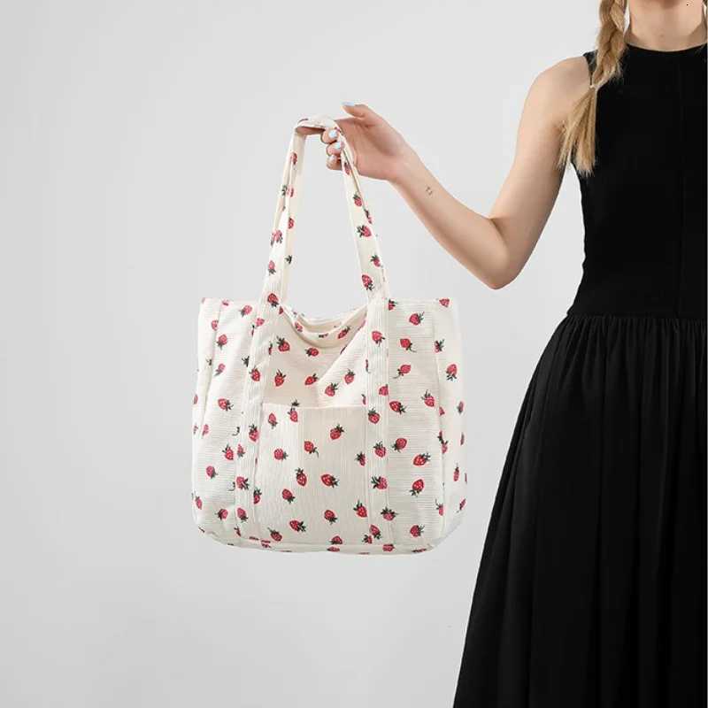 Corduroy Handbag Women Fashionable Shoulder Bag Large Capacity Casual Beach Tote Simple Commuter Work Bag Stylish Spacious Purse Y250730