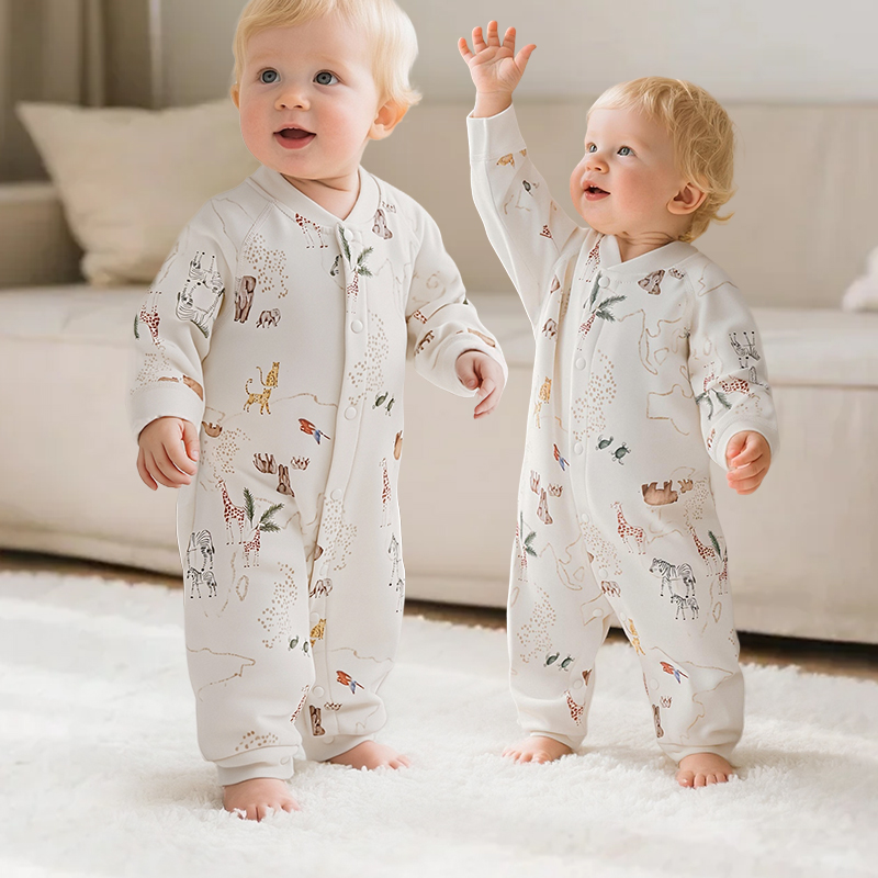 Newborn A-type clothes autumn and winter baby jumpsuit cotton wool baby clothes nightgown