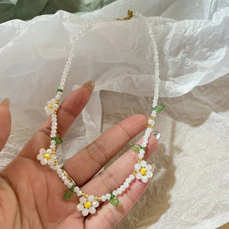Colorful Daisy Flowers Beaded Choker Necklace Handmade Charm Clavicle for Women Summer Beach Boho Jewelry 250716