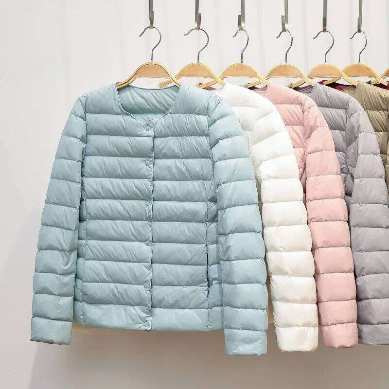 Designer Clothing 2025 Women Liner Duck Down Jacket O-Neck Variable V-Neck 2024 New Female Winter Keep Warm Collarless Ultralight Quilted Puffer Coat