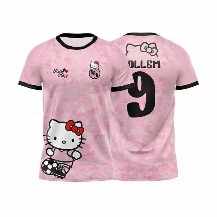 Sanrio Hello Kitty 3D Print Sport Quick Dry Breathable T-shirt Harajuku Adult Baby Soccer Jersey Parent-child Suit Boy Girl Short Sleeve w250621