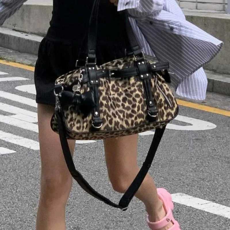 JIAERDI Harajuku Leopard Print Y2k Shoulder Bags Women Hot Nylon Cute Handbag Ladies Vintage Tote Underarm Bag AESThetic Y250730