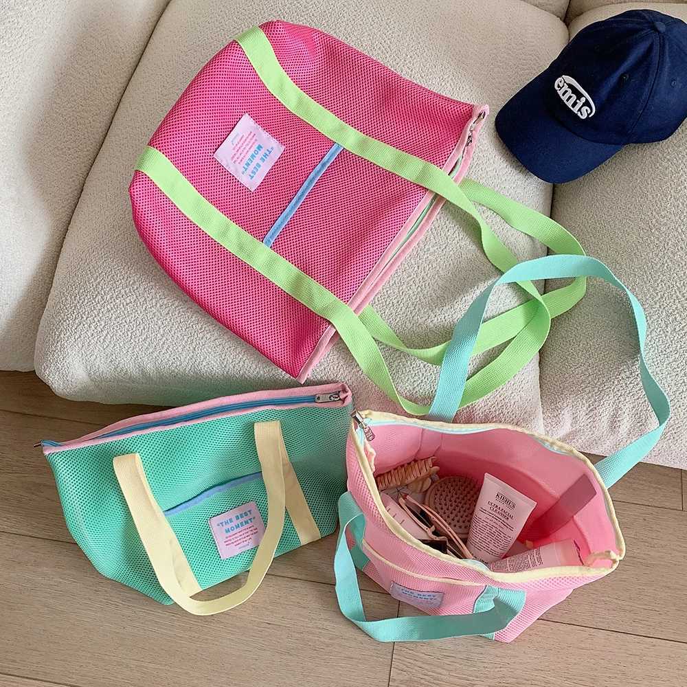 Summer Mesh Handbag for Girls with Zipper Foldable Shoulder Bag for Students Travel Beach Tote Jelly Purse G250729