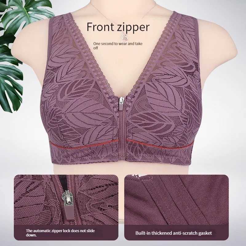 Soft cotton cups front zipper breathable womens underwear without steel ring tank top lace large size bra Z250730