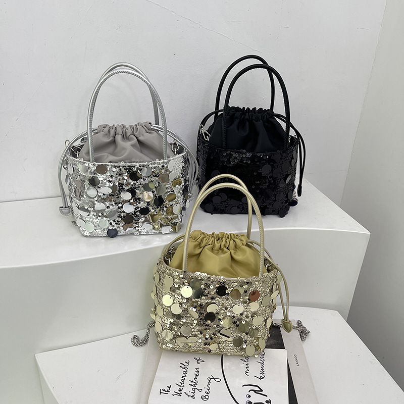 Fashion Personality Sequin Chain Women's 2024 New Trendy Shoulder Simple Fashionable Chic Crossbody Bucket Bag ddmymoon