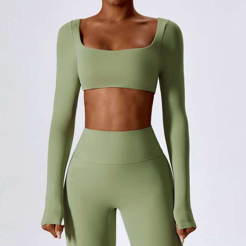 Women Crop Tops Yoga T-shirts Solid Sports Top Long Sleeve Running Shirts Sexy Exposed Navel Quick Dry Fiess Gym Sport Wear