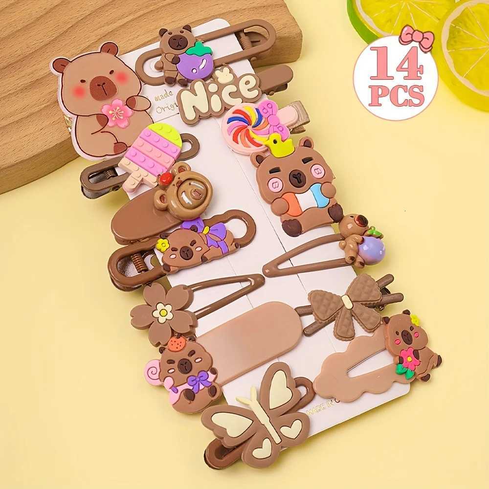 14 Pieces of Multi-Color Cute Kapibara Hairpin Set Including Various Fashion Elements of Butterflies and Flowers R250730