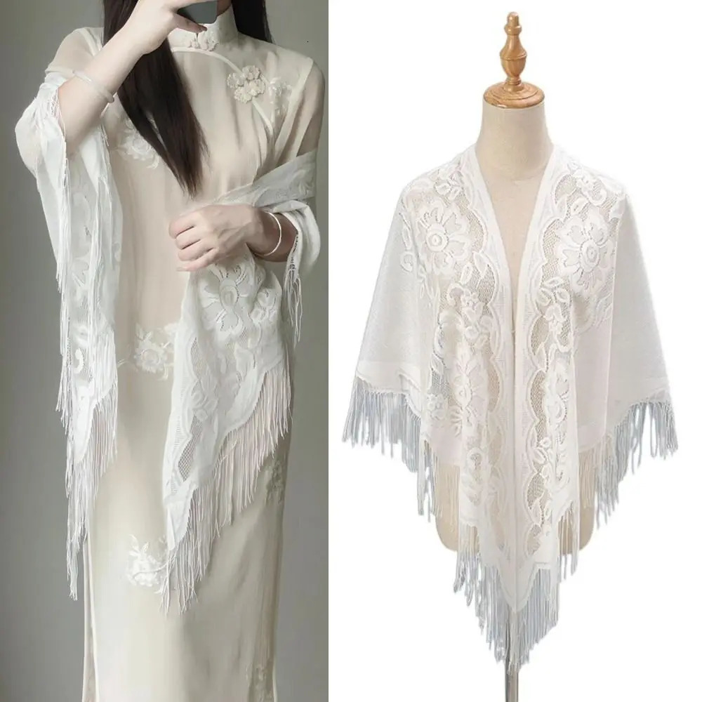 Tassel Patchwork VNeck Cardigans Women Wedding Accessories Shawl Hollow Multicolor Evening Prom Cape Tulle Party 250731