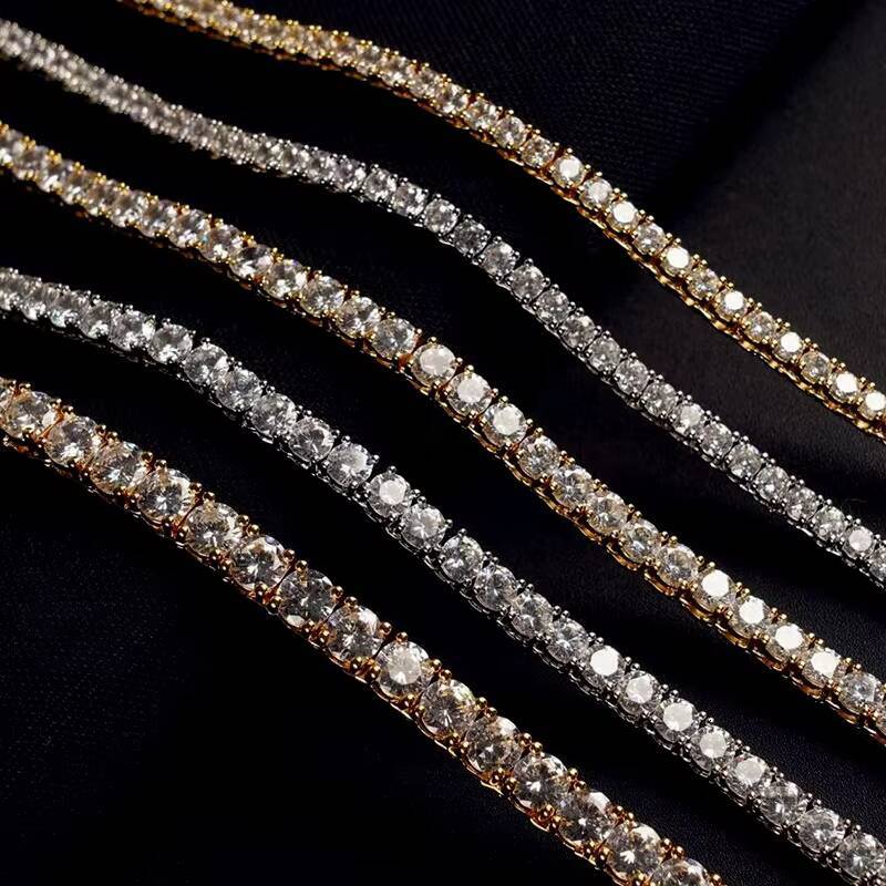 GRA Certified Silver Moissanite TennisChain Necklace with VVS Diamond 2mm-5mm Link Chain in D Color