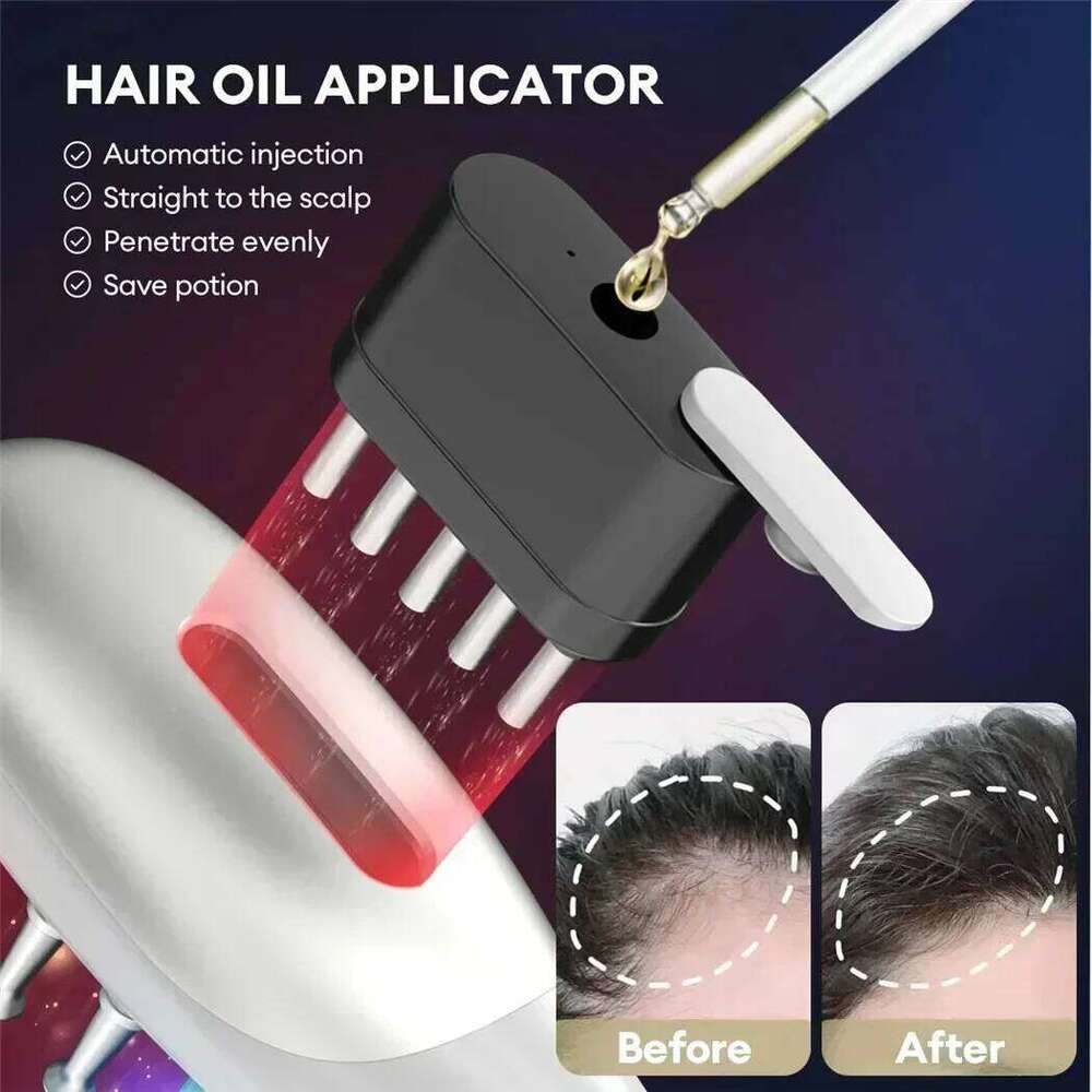 Electric Massage Comb Red Blue LED Light Therapy Vibration Medicine Scalp Oil Applicator for Growth Anti Hair Loss