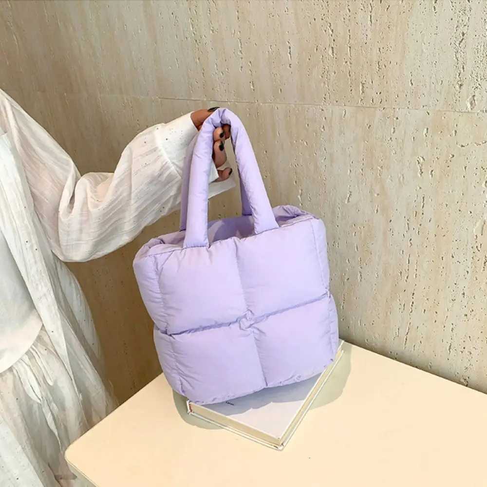 Simple Nylon Space Cotton Handbag Padded Large Capacity Cloud Tote Bag Handle Solid Color Puffy Shoulder Bag s Y250730