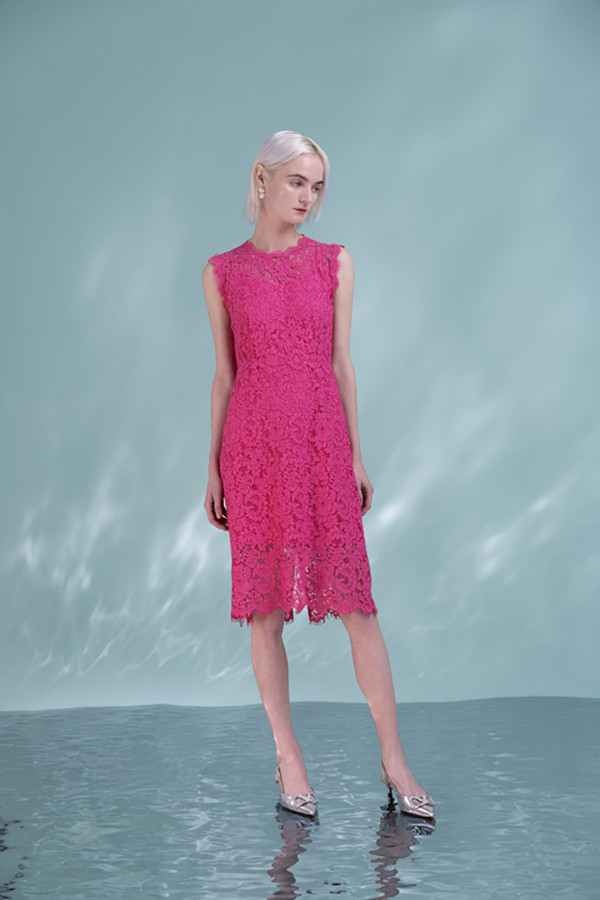 Women Rose red Lace French Hollow Slim Skirt Elegant Waist Lace Dress Slim Fit Short Skirt 6116459