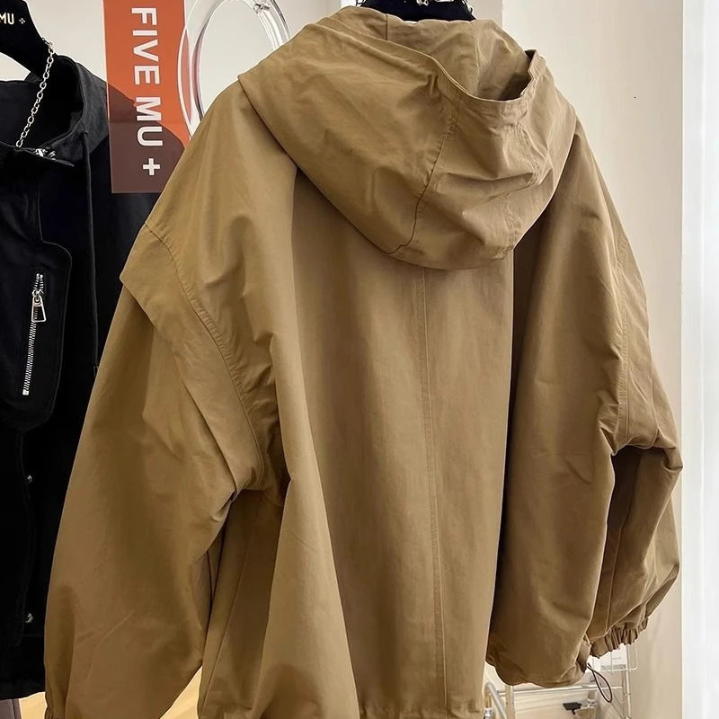 High-end n Niche Unique Hooded Casual Top Loose Workwear Jacket Womens Spring Autumn Short Windbreaker Trendy Jacket Chic 250728