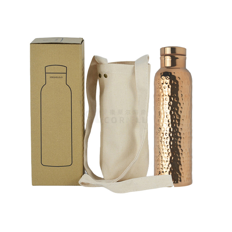 Electroplated Copper Thermos Cup Outdoor Sports Hammered Pattern Kettle with Canvas Bag Sports Large Capacity Leak proof Water Bottle 650ML