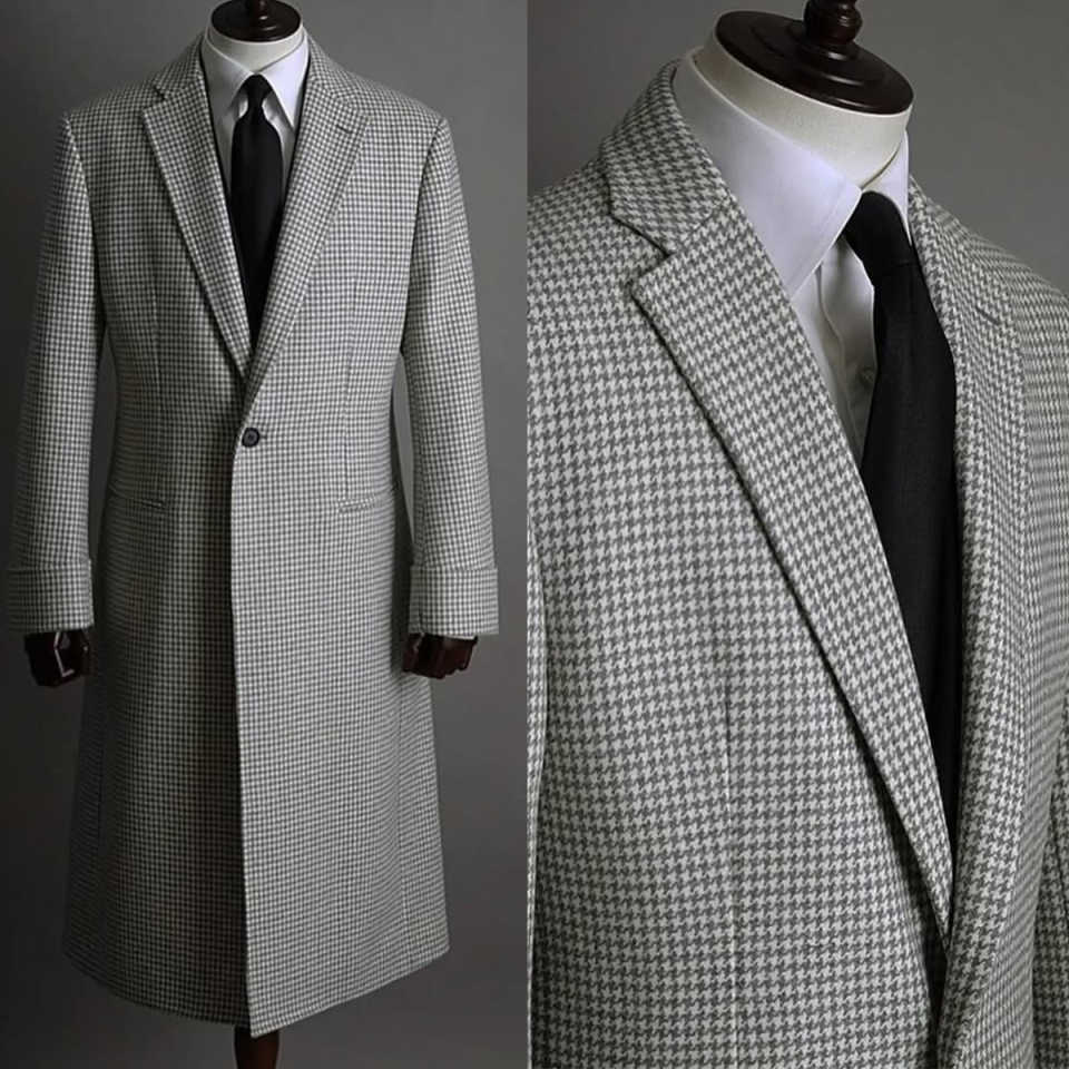 Vintage Plaid Men Long Overcoat Single Breasted High Quality Wool Blend Men Long Windbreaker Winter Wear Business Outwear