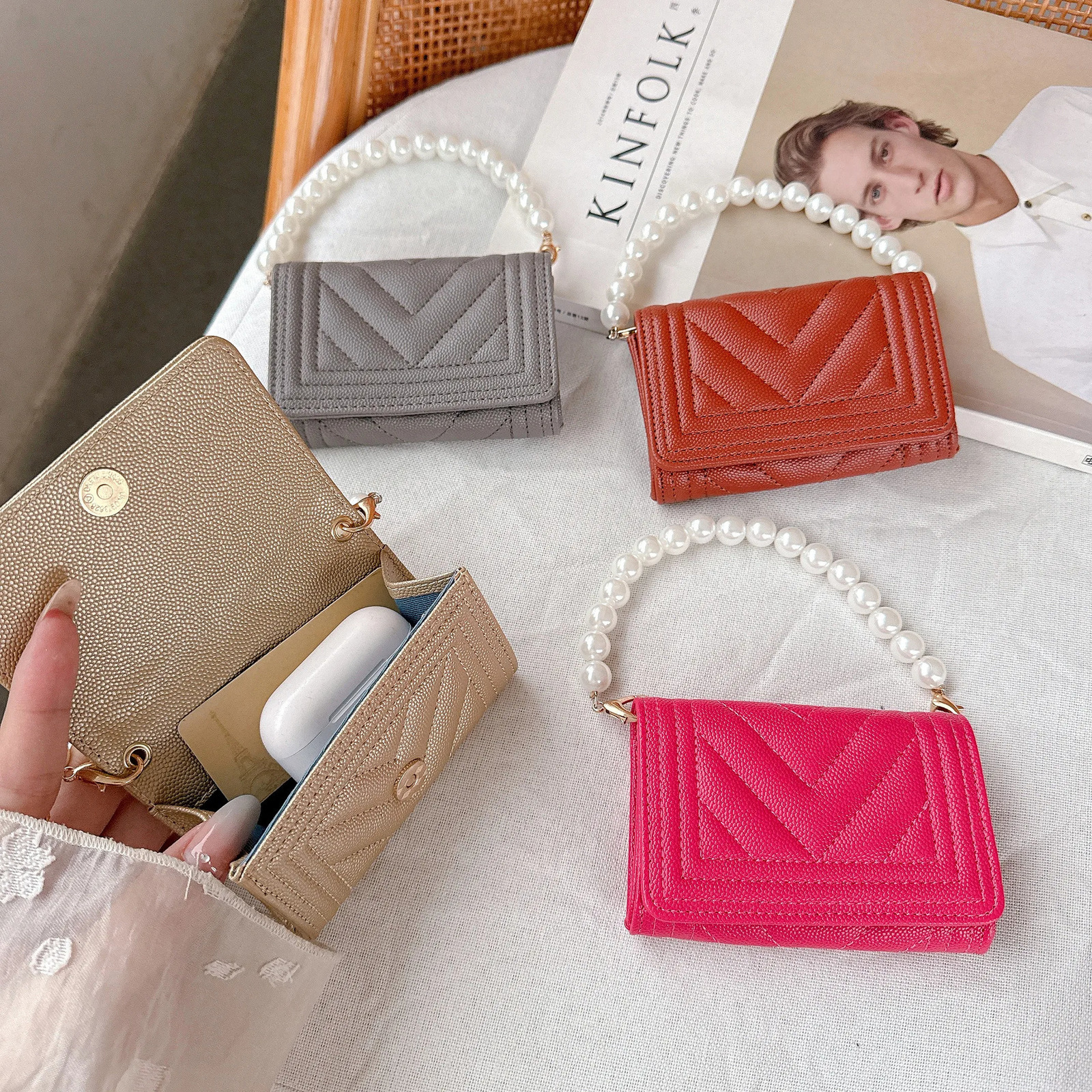 Pebbled V Quilt Card Case Small Wallet ClipPU Mini Handbag Square Luxury Bag WomeMini Credit Purse Holders 250731